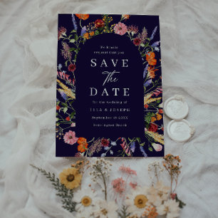 Farbige Aquarell-Wildblumen-Navy-Hochzeit Save The Date