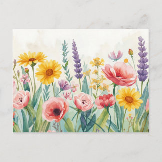 Farbige Aquarell-Wildblumen-Postkarte Postkarte