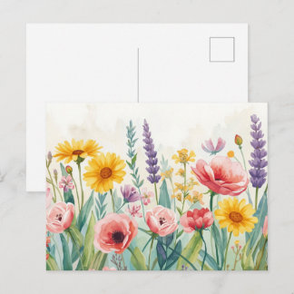 Farbige Aquarell-Wildblumen-Postkarte Postkarte