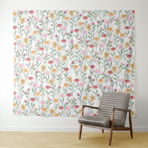 Farbige Aquarell-Wildblumengestaltung Wandteppich