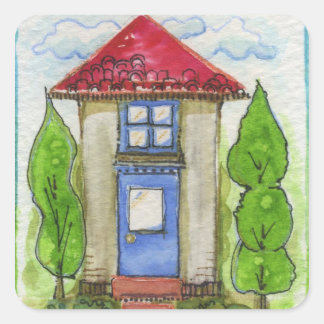 Farbige Aquarellbilder Quadratischer Aufkleber