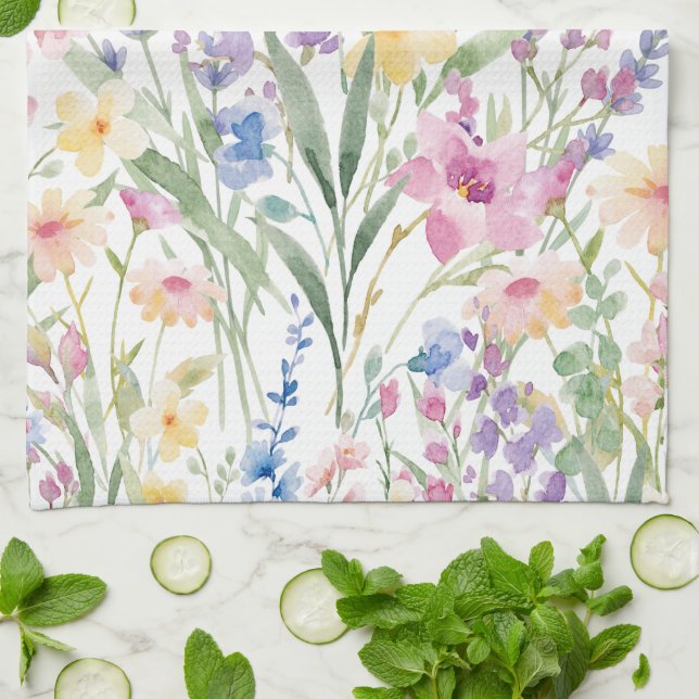Farbige Aquarellblumen Geschirrtuch (Gefaltet)