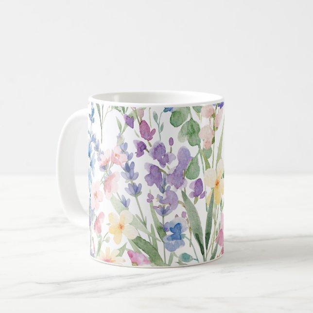Farbige Aquarellblumen Kaffeetasse (Vorderseite Links)