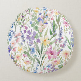 Farbige Aquarellblumen Rundes Kissen