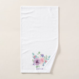 Farbige Aquarellfarben Blume Bouquet Monogram Badhandtuch Set