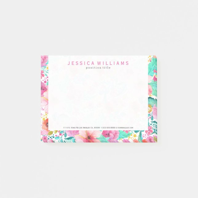 Farbige Aquarellfarben-Blume Post-it Klebezettel (Vorderseite)