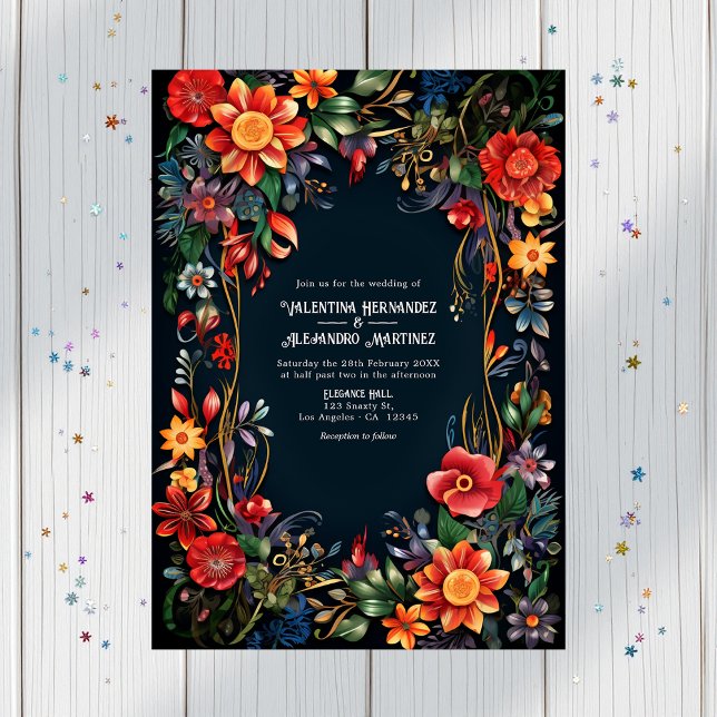 Farbige Aquarellfarben-Fiesta Hochzeit QR-Code Einladung (Colorful Watercolor Floral Fiesta Wedding QR Code Invitation)