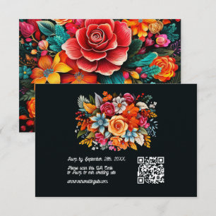 Farbige Aquarellfarben-Fiesta Hochzeit QR-Code RSVP Karte