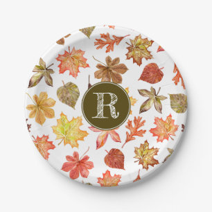Farbige Aquarellfarben-Herbstlaub-Muster Pappteller
