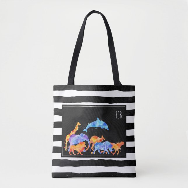 Farbige Aquarellfarben-Monogramm für Wildtierherde Tasche (Vorderseite)