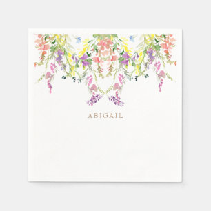 Farbige Aquarellfarben - Wildblumen - Goldname Serviette