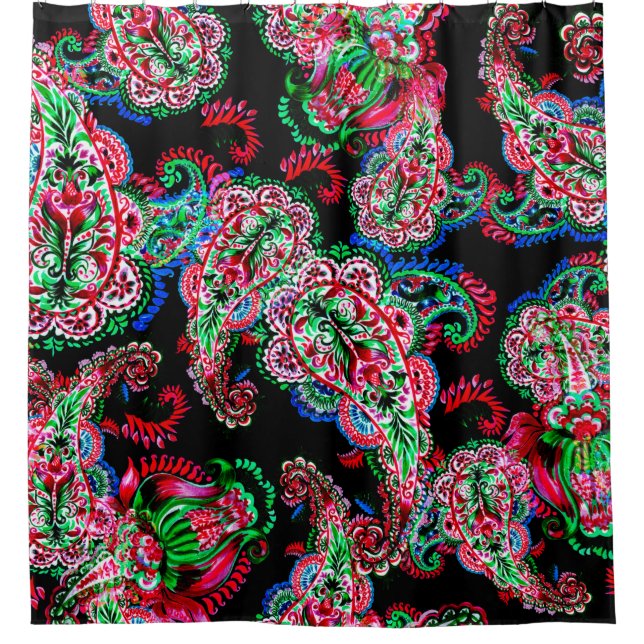 Farbige Aquarellfarbenpaisley-Blumenillustrierung  Duschvorhang (Vorderseite)
