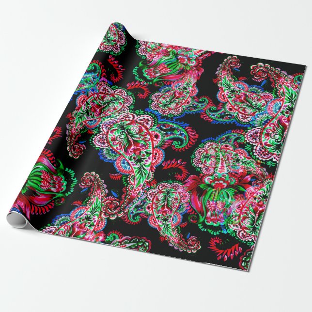 Farbige Aquarellfarbenpaisley-Blumenillustrierung  Geschenkpapier (Ungerollt)