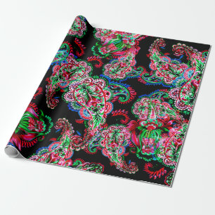 Farbige Aquarellfarbenpaisley-Blumenillustrierung  Geschenkpapier
