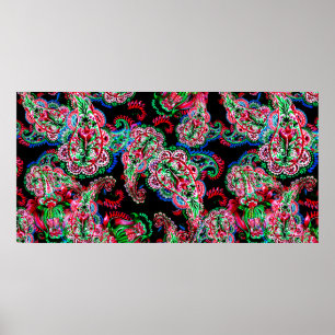 Farbige Aquarellfarbenpaisley-Blumenillustrierung Poster