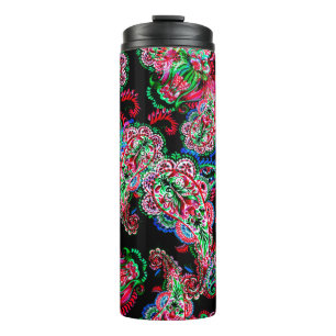 Farbige Aquarellfarbenpaisley-Blumenillustrierung Thermosbecher