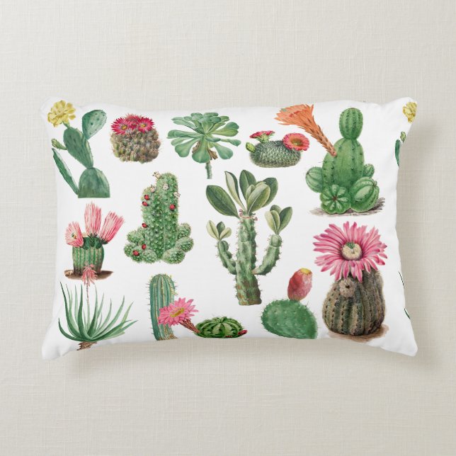 Farbige Aquarellkaktus und Sukkulenten Blume Dekokissen (Vorderseite)