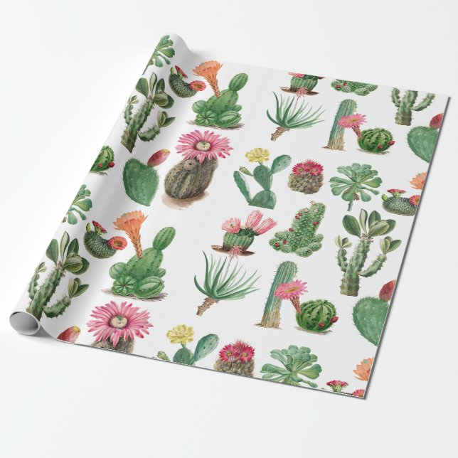 Farbige Aquarellkaktus und Sukkulenten Blume Geschenkpapier (Ungerollt)