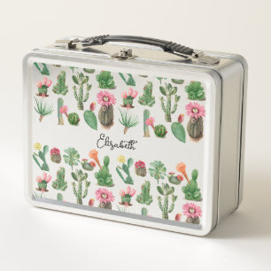 Farbige Aquarellkaktus und Sukkulenten Blume Metall Brotdose