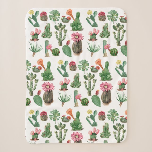 Farbige Aquarellkaktus und Sukkulenten Blume Sherpadecke (Vorderseite)