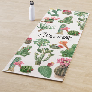 Farbige Aquarellkaktus und Sukkulenten Blume Yogamatte