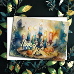 Farbige Aquarellmalerei Hanukkah Menorah Folien Feiertagskarte<br><div class="desc">Farbige Aquarellmalerei Hanukkah Menorah</div>