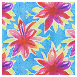 Farbige Aquarellmuster Blume Blau Rot Kinder Stoff