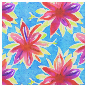 Farbige Aquarellmuster Blume Blau Rot Kinder Stoff