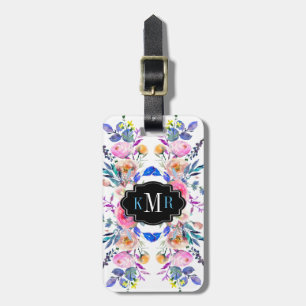 Farbige Aquarelltöne Blumendesign Monogram Gepäckanhänger