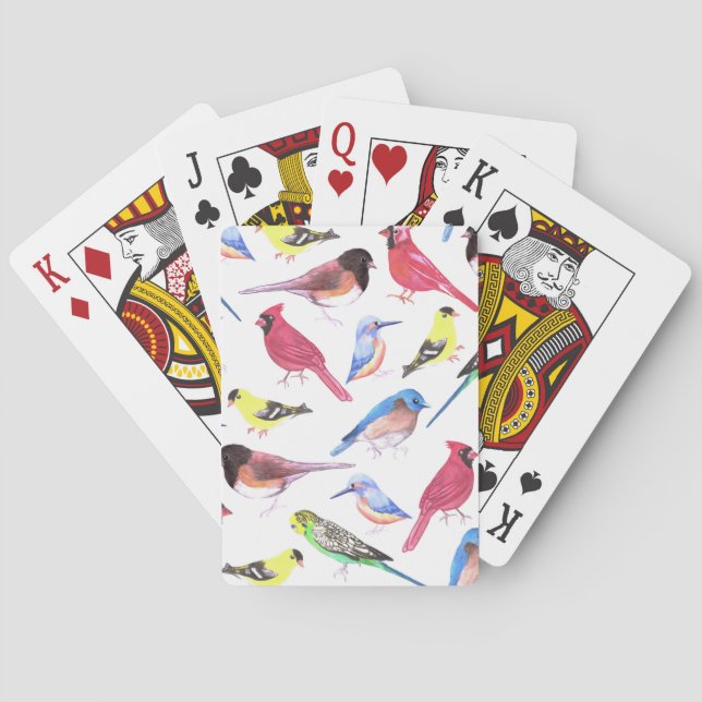 Farbige Aquarellvögel in Multicolor Spielkarten (Rückseite)