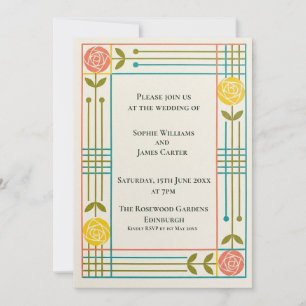 Farbige Art Deco Blumen Hochzeitseinladung Einladung