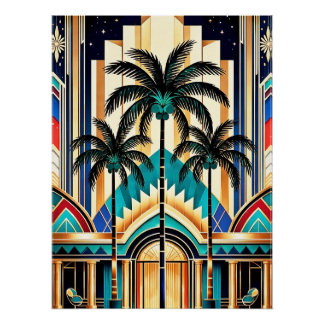 Farbige Art Deco Palme Design Poster. Poster