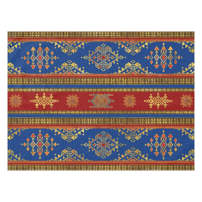 Farbige Ätnische Ornamente - blau und rot Tischdecke (Vorderseite (Horizontal))