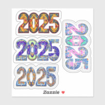 Farbige Aufkleber 2025, Sticker für neue Jahre,