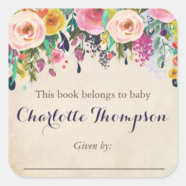 Farbige Aufkleber für Buchzeichen mit Blumenmuster (Vorderseite)