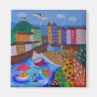 Farbige Aussicht auf Tenby Magnet