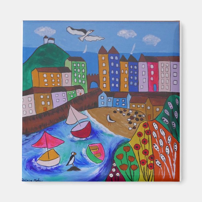 Farbige Aussicht auf Tenby Magnet (Vorne)