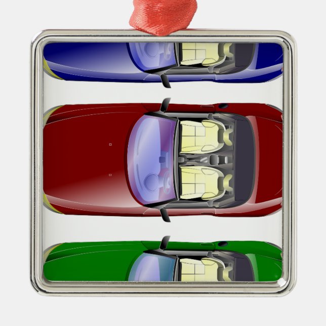 Farbige Autos Silbernes Ornament (Vorne)