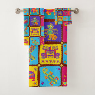 Farbige Azteken mexikanische Tiere 1 Badhandtuch Set