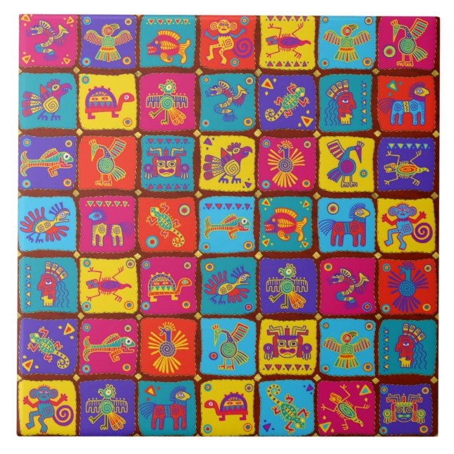 Farbige Azteken mexikanische Tiere 1 Fliese (Vorderseite)