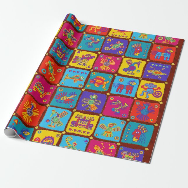 Farbige Azteken mexikanische Tiere 1 Geschenkpapier (Ungerollt)