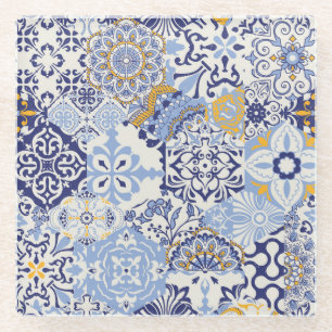 Farbige Azulejos-Fliesen: handgezeichnet Muster. Glasuntersetzer