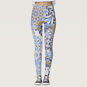 Farbige Azulejos-Fliesen: handgezeichnetes Muster. Leggings