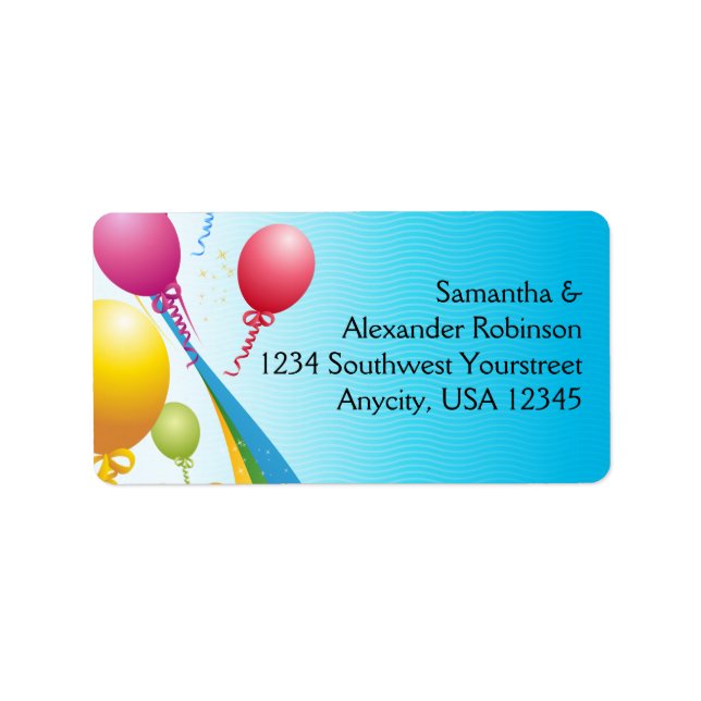 Farbige Balloons | Curly Ribbons Adressaufkleber (Vorne)