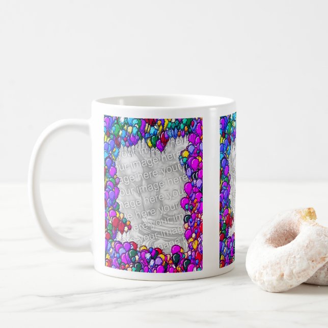 Farbige Balloons Foto Rahmen Design Kaffeetasse (Mit Donut)