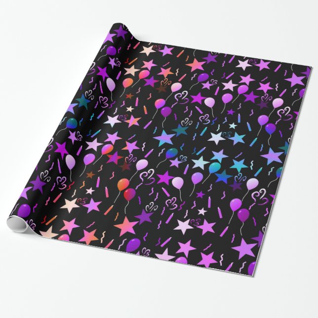 Farbige Balloons und Stars Umschlagpapier Geschenkpapier (Ungerollt)
