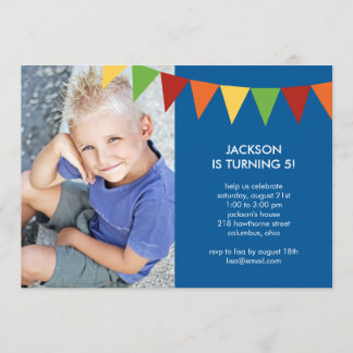 Farbige Banner Foto Geburtstag Einladung - Blau