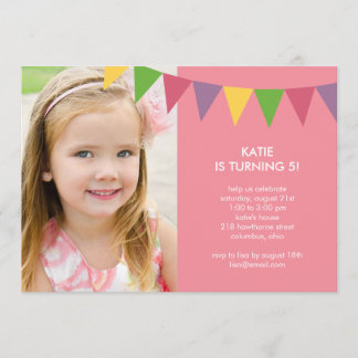 Farbige Banner Foto Geburtstag Einladung - Rosa