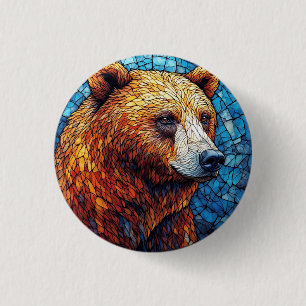 Farbige Bärenporträt in einer Bleiglas-Kunst Button