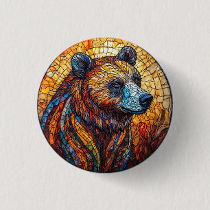Farbige Bärenporträt in einer Bleiglas-Kunst Button